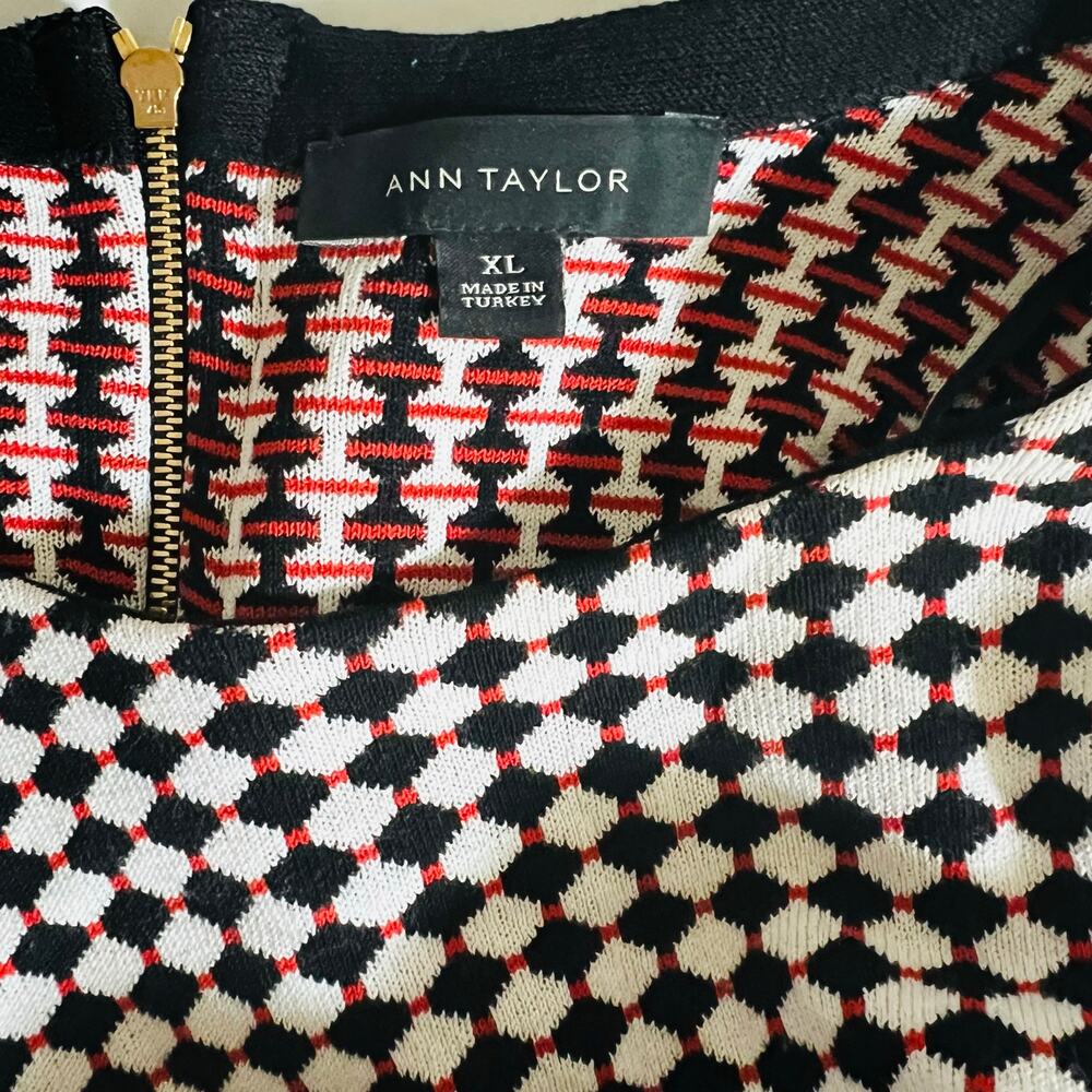 Ann Taylor Gingham Short Sleeve Knit Sweater Top Size XL Red White Black - Picture 3 of 6